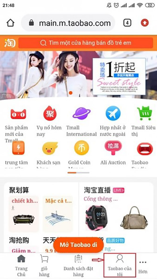 Hiển thị trang Web Taobao bằng tiếng Việt